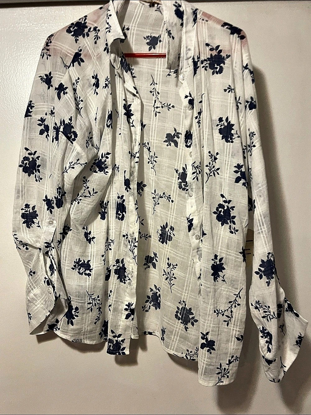 Eden & Olivia Floral Button Down Shirt in White & Blue XL NWT